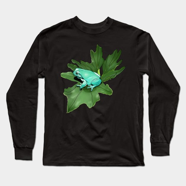 White's Treefrog on Philodendron Leaf Long Sleeve T-Shirt by Tinker and Bone Studio